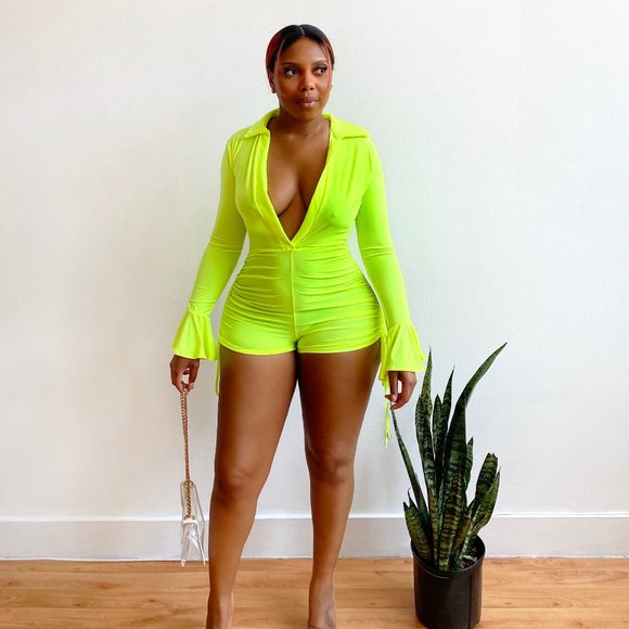 Baddie Romper in Neon Yellow - Picture 1 of 2